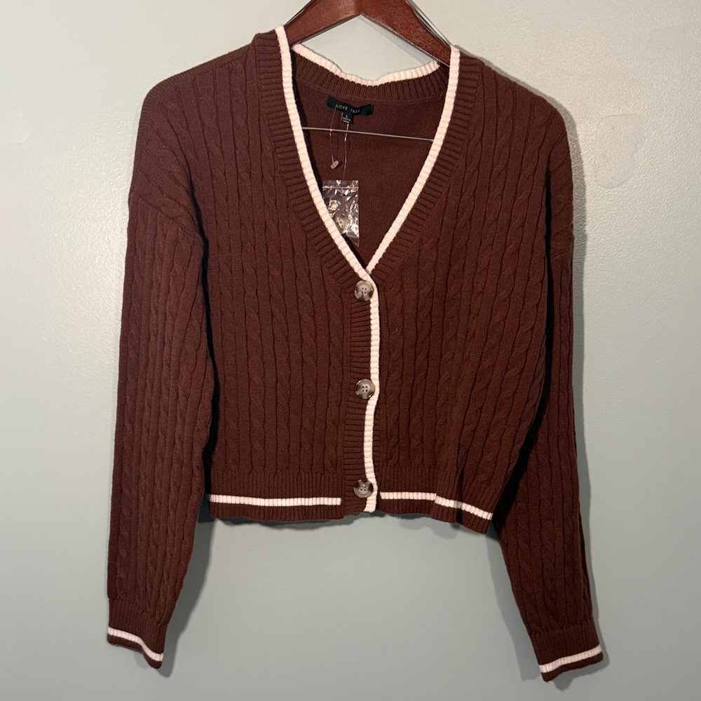 Love Tree Chocolate Brown Cable Knit Cardigan